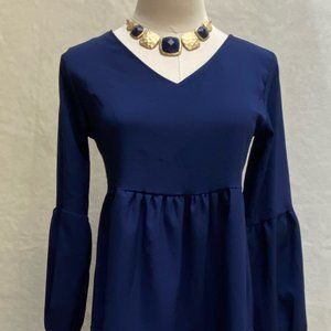 Navy Blue V Neck Baby Doll Dress Small